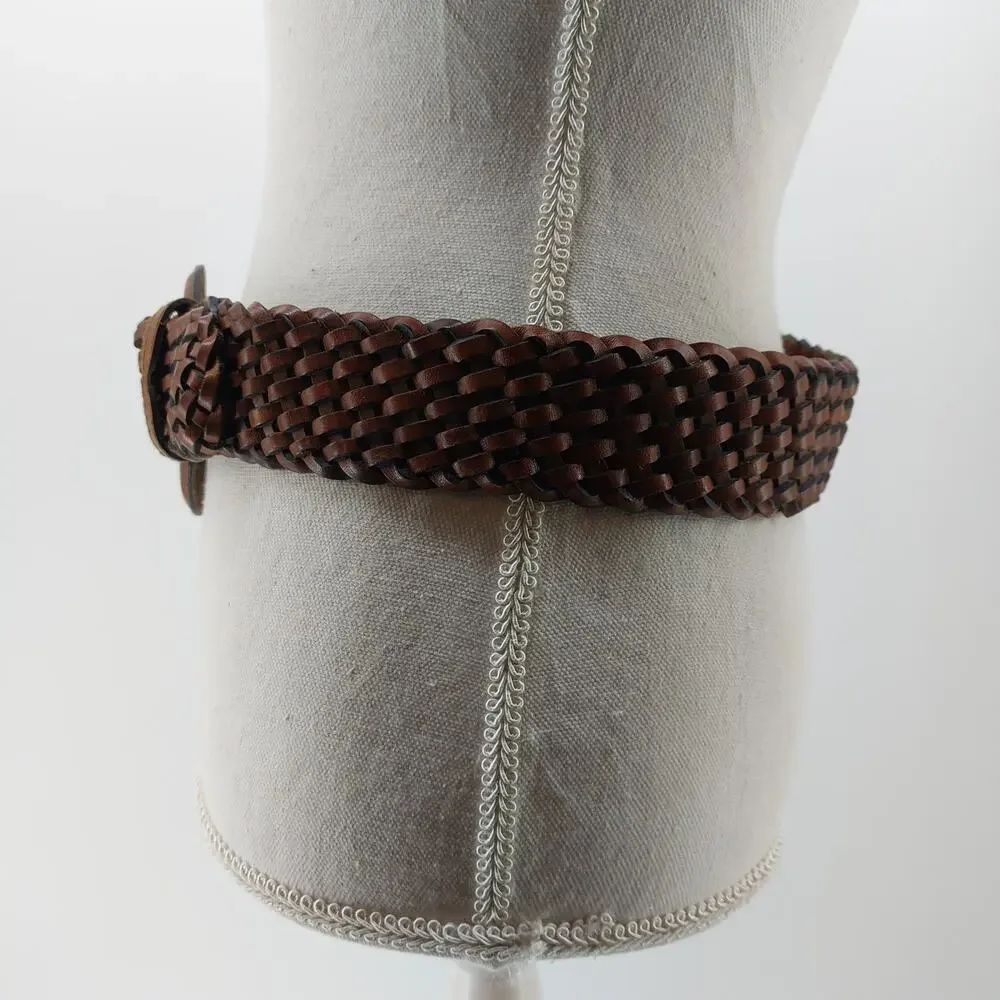 Women's Glam Sz S/M Boho Braided Brown Leather Belt Casual